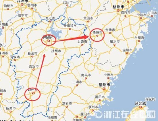 贛州到南昌高速公路400公里左右，南昌到浙江江山高速公路400多公里